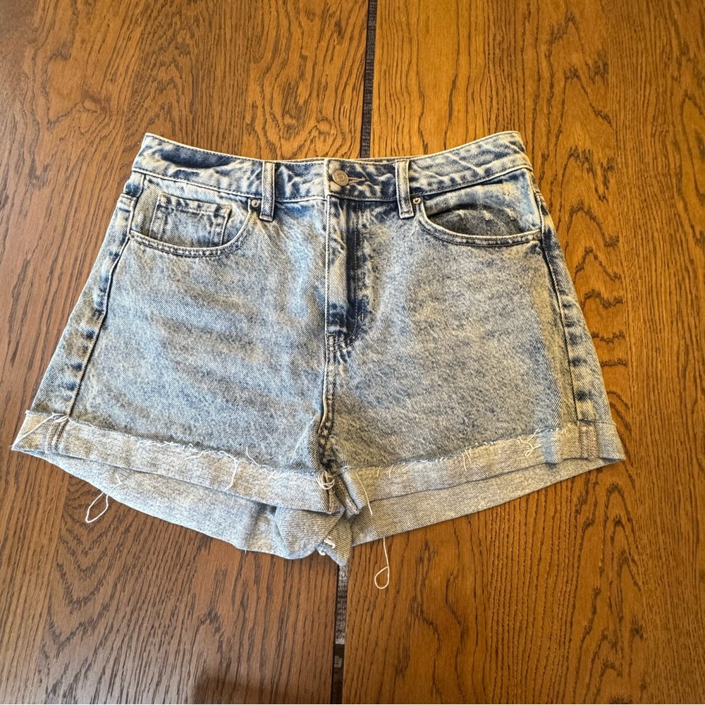 Pacsun Mom Jean Shorts Womens 28 Acid Wash Blue‎ Denim Rolled Cuffed Hem Cotton